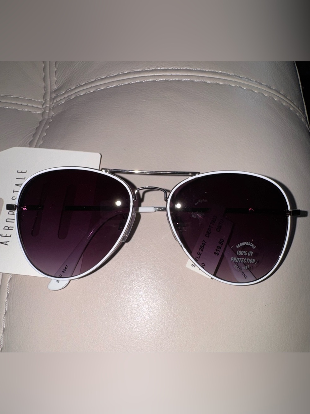 Aeropostale White and Silver Aviator Sunglasses with Gray Lenses